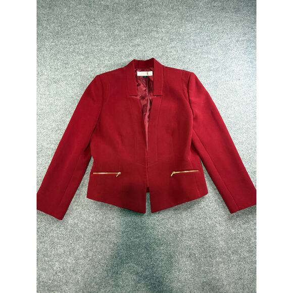 Tahari Arthur Levine Jackets & Blazers - Tahari Arthur Levine  Womens Sz 12 Red Gold Accent fitted Career Blazer Work